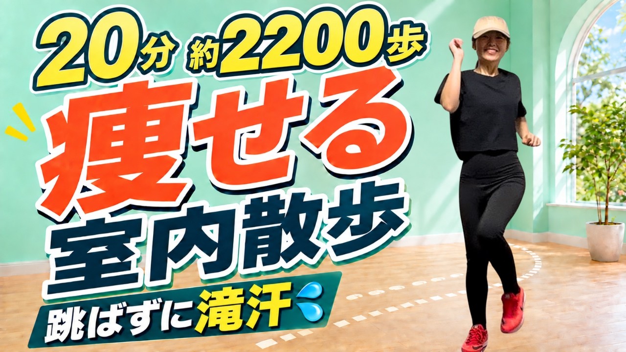 20分・約2200歩、痩せる室内散歩。跳ばずに滝汗